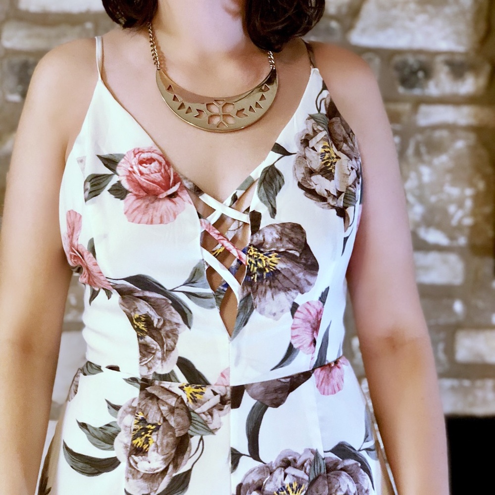 Floor Length Floral Jumpsuit Onsie One Piece